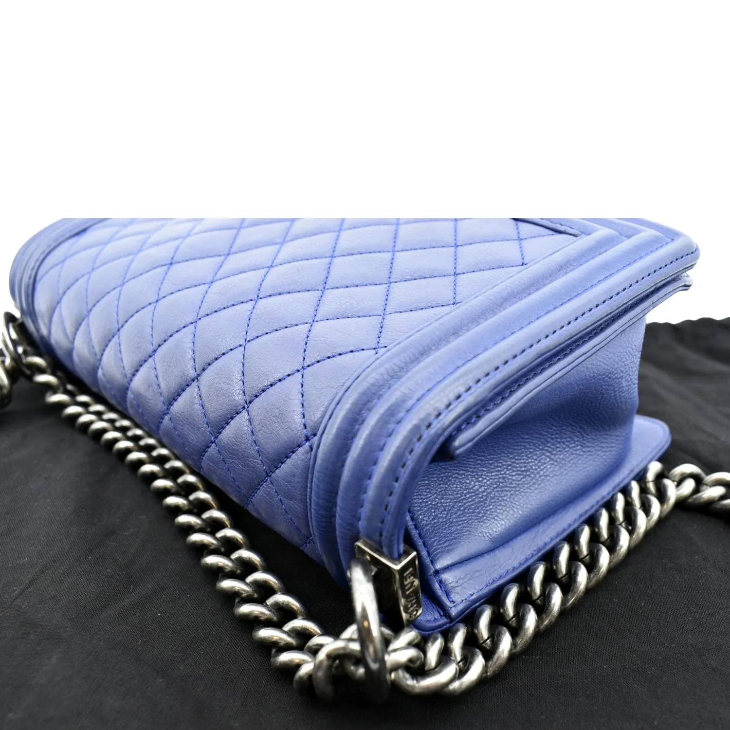 CHANEL Boy Flap Calf Leather Crossbody Bag Blue