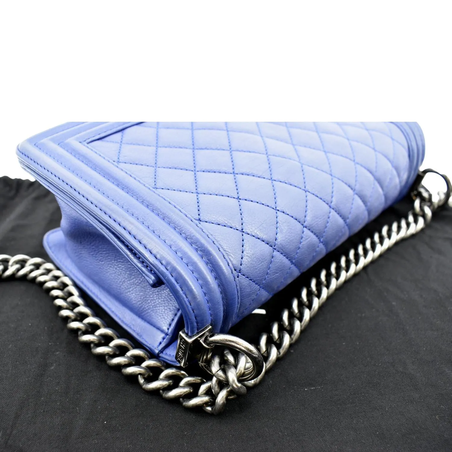 CHANEL Boy Flap Calf Leather Crossbody Bag Blue