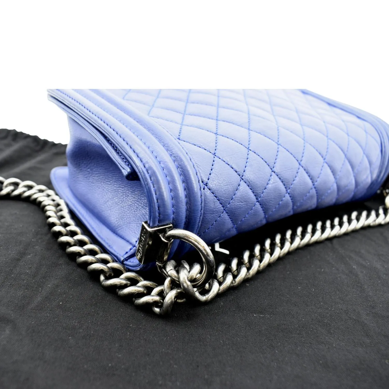 CHANEL Boy Flap Calf Leather Crossbody Bag Blue