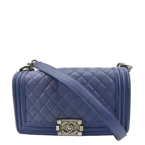 CHANEL Boy Flap Calf Leather Crossbody Bag Blue