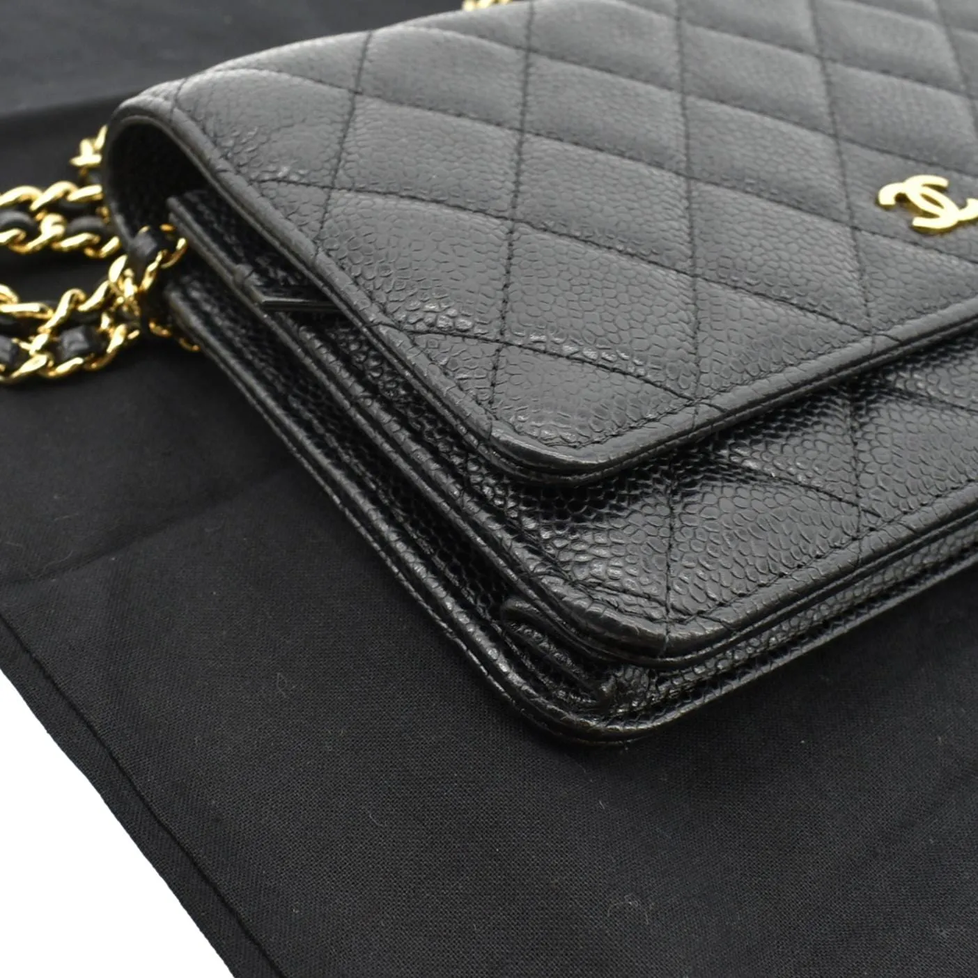 CHANEL Boy Woc Caviar Leather Wallet On Chain Clutch Bag Black