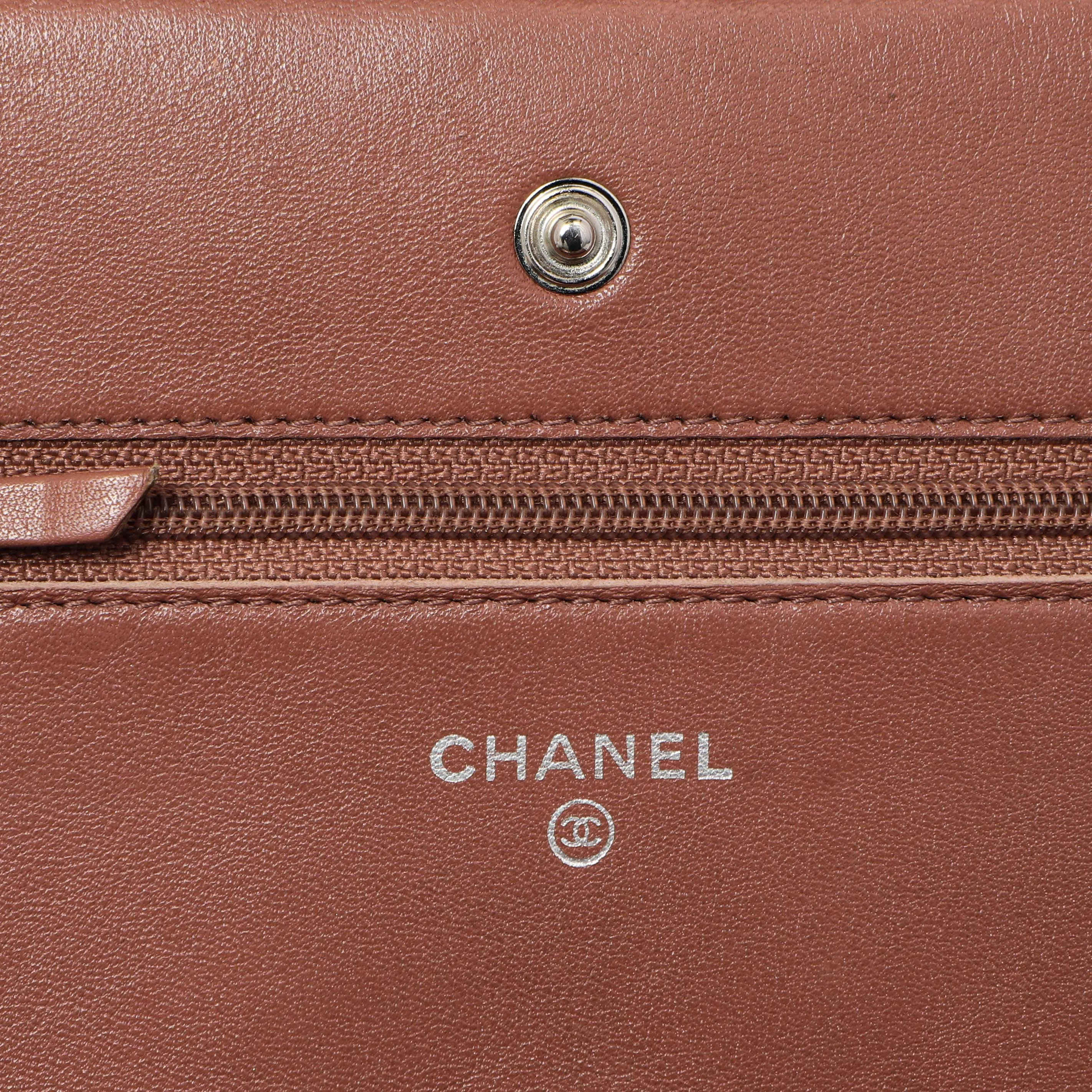 Chanel Bronze Striated Quilted Patent Wallet on Chain
