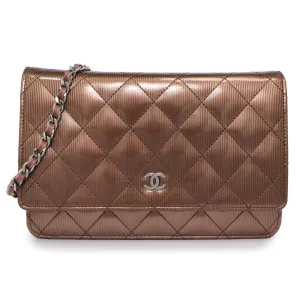 Chanel Bronze Striated Quilted Patent Wallet on Chain