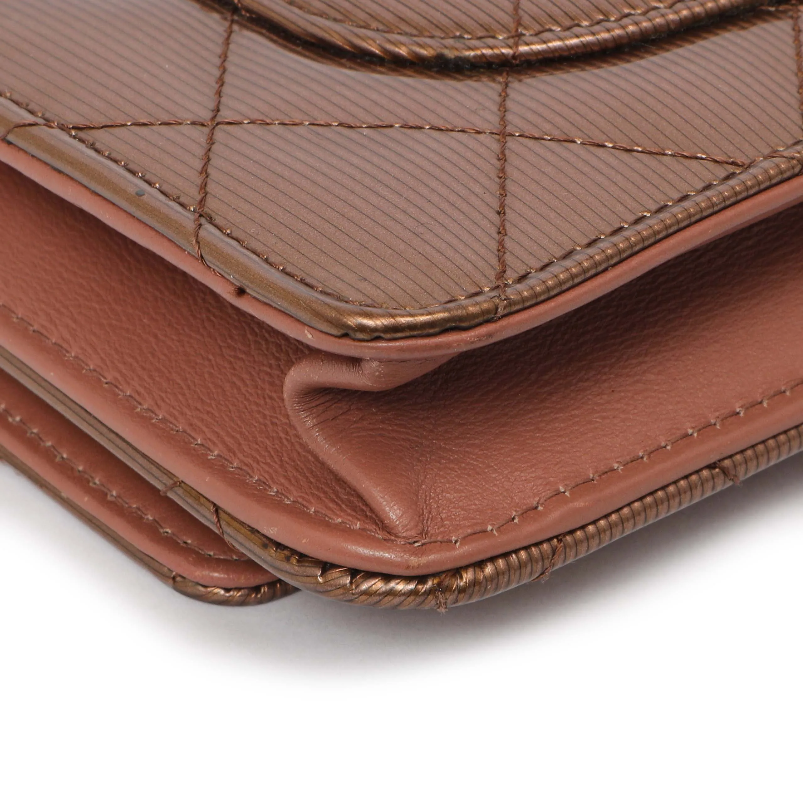 Chanel Bronze Striated Quilted Patent Wallet on Chain