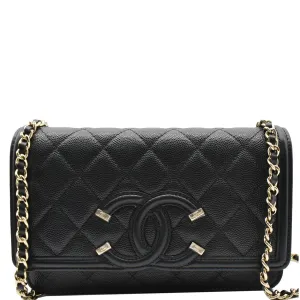 CHANEL CC Filigree Small Flap Caviar Leather Crossbody Bag Black