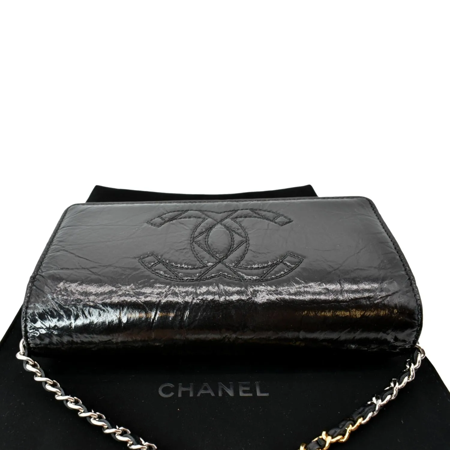 CHANEL CC WOC Patent leather Wallet On Chain Crossbody Bag Black