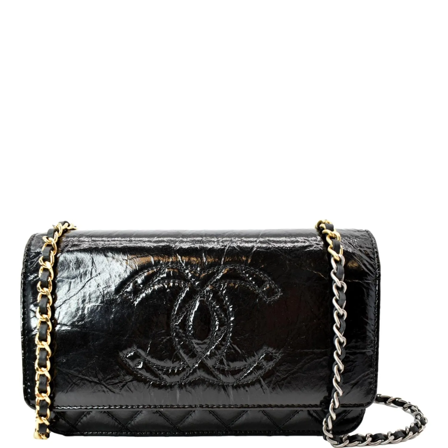 CHANEL CC WOC Patent leather Wallet On Chain Crossbody Bag Black