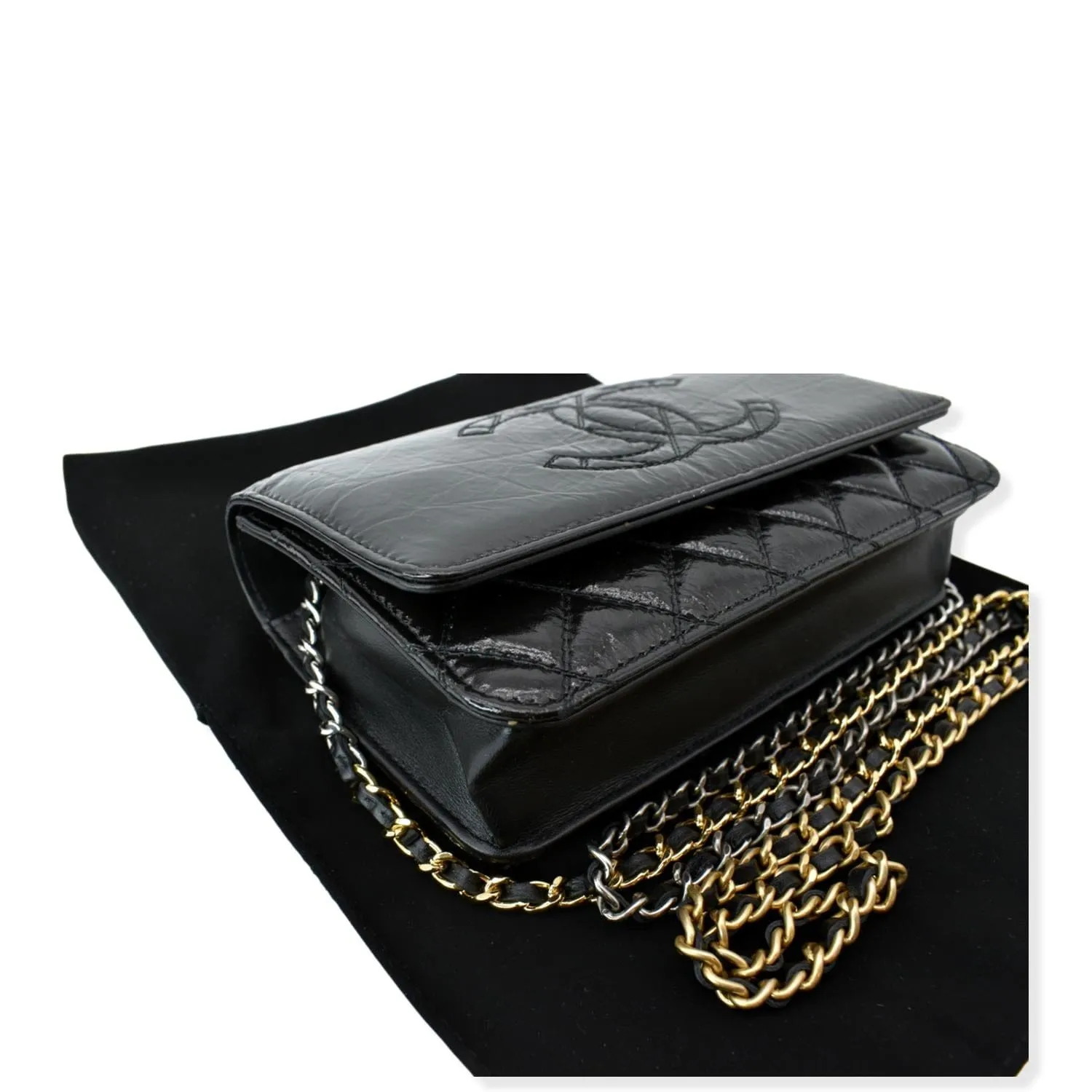 CHANEL CC WOC Patent leather Wallet On Chain Crossbody Bag Black