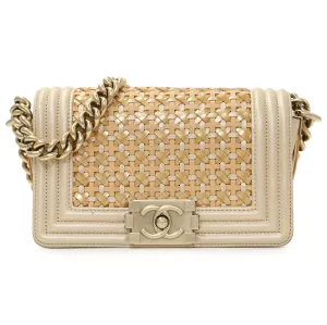 Chanel Champagne Braided Lambskin & Patent Small Boy Bag