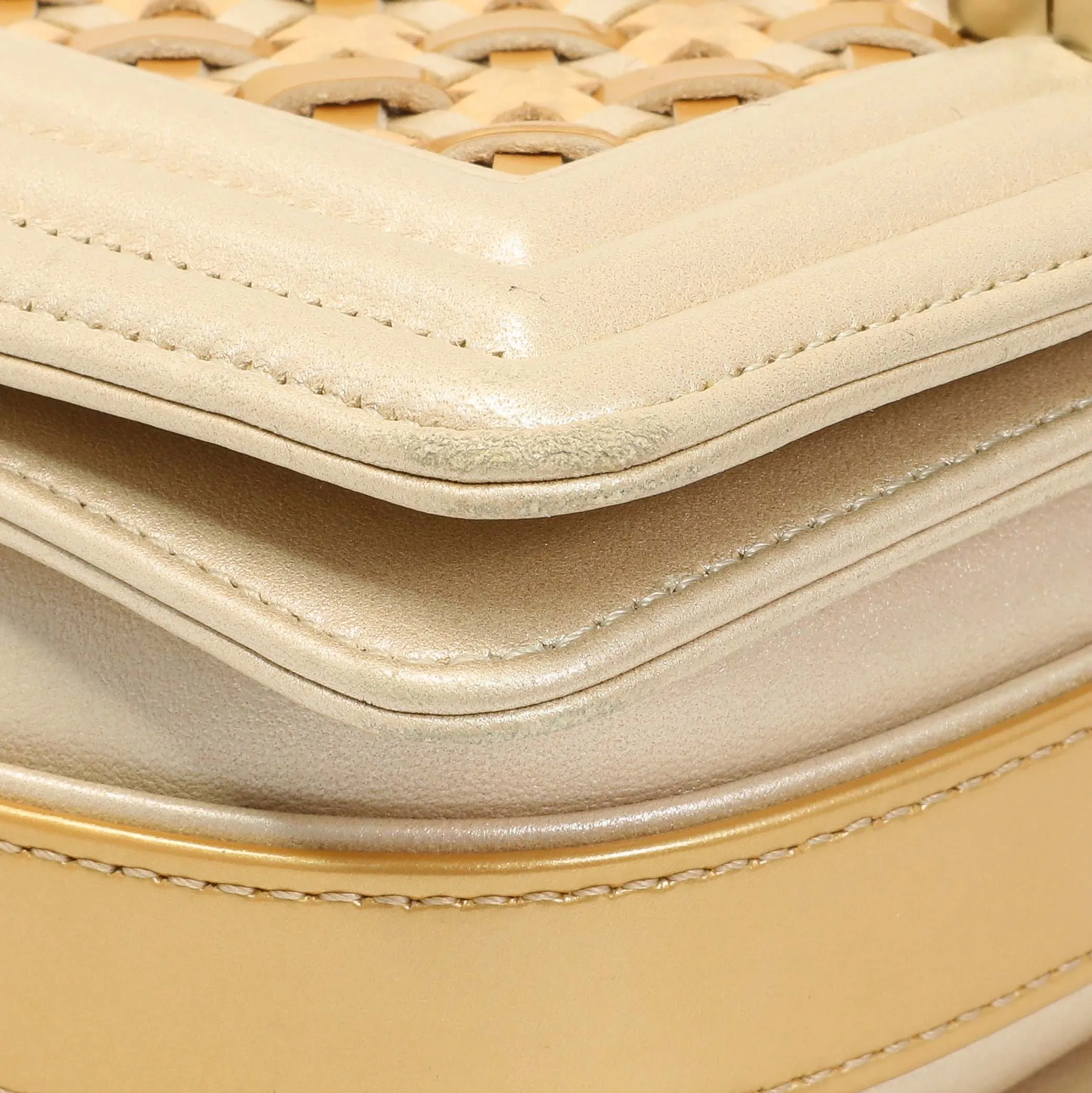 Chanel Champagne Braided Lambskin & Patent Small Boy Bag