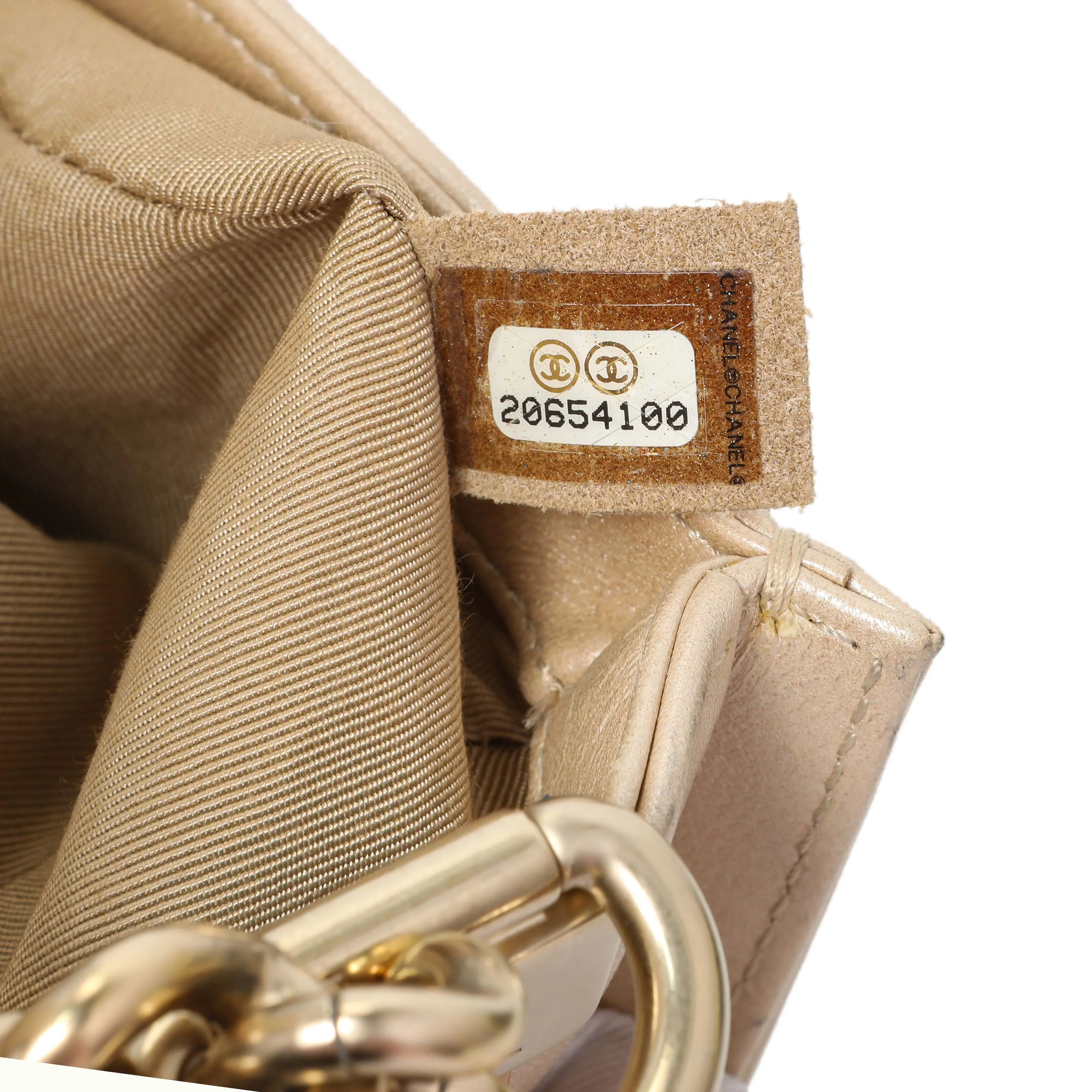 Chanel Champagne Braided Lambskin & Patent Small Boy Bag