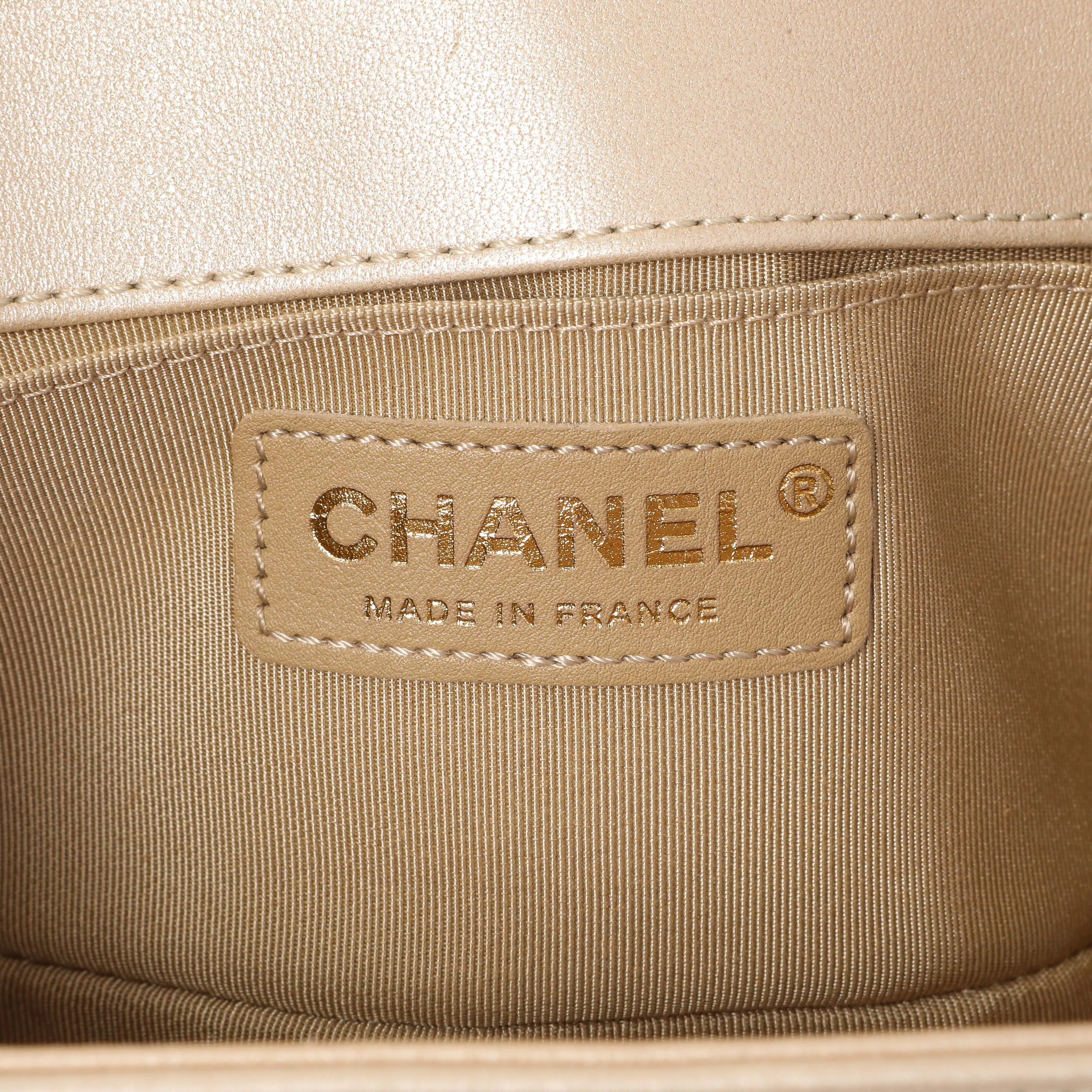 Chanel Champagne Braided Lambskin & Patent Small Boy Bag