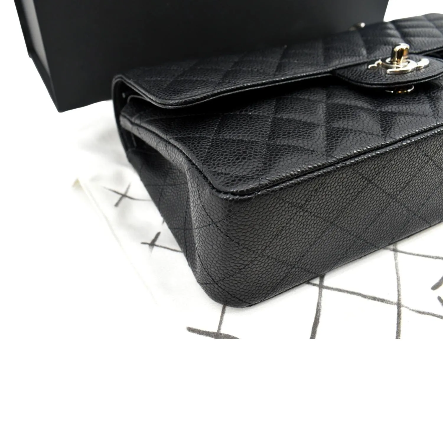 CHANEL Classic Double Flap Medium Leather Shoulder Bag Black