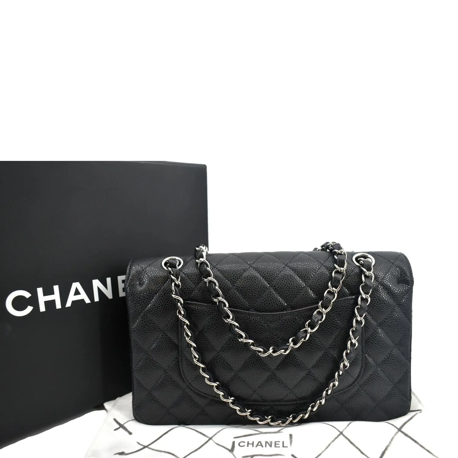 CHANEL Classic Double Flap Medium Leather Shoulder Bag Black