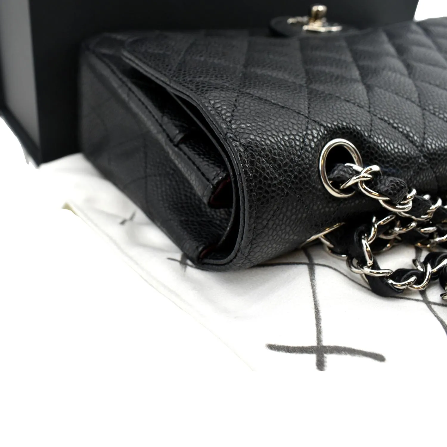 CHANEL Classic Double Flap Medium Leather Shoulder Bag Black