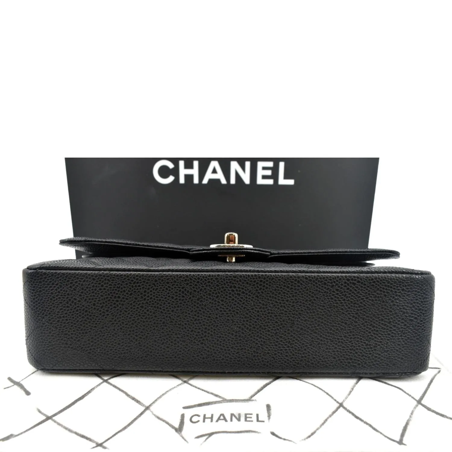 CHANEL Classic Double Flap Medium Leather Shoulder Bag Black