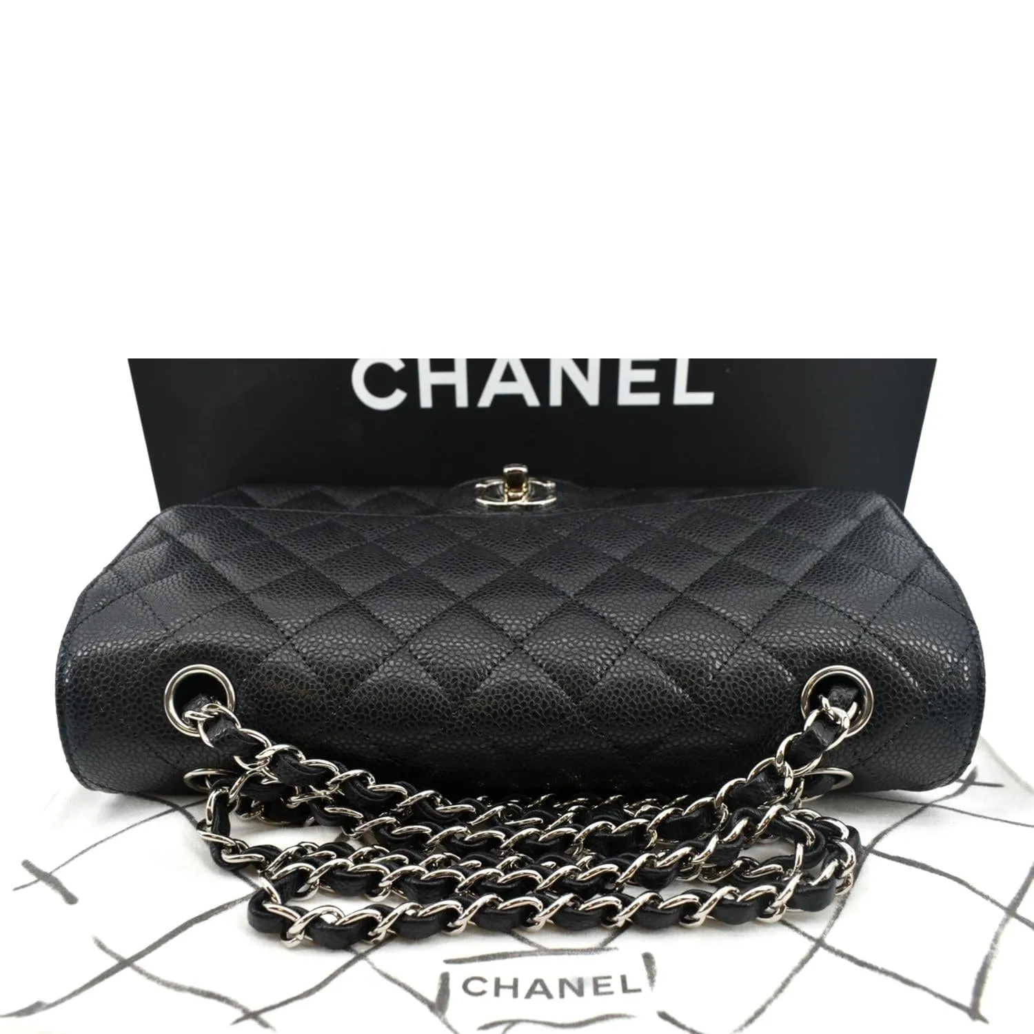 CHANEL Classic Double Flap Medium Leather Shoulder Bag Black