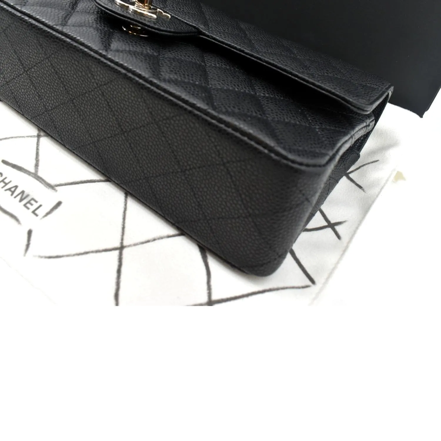 CHANEL Classic Double Flap Medium Leather Shoulder Bag Black