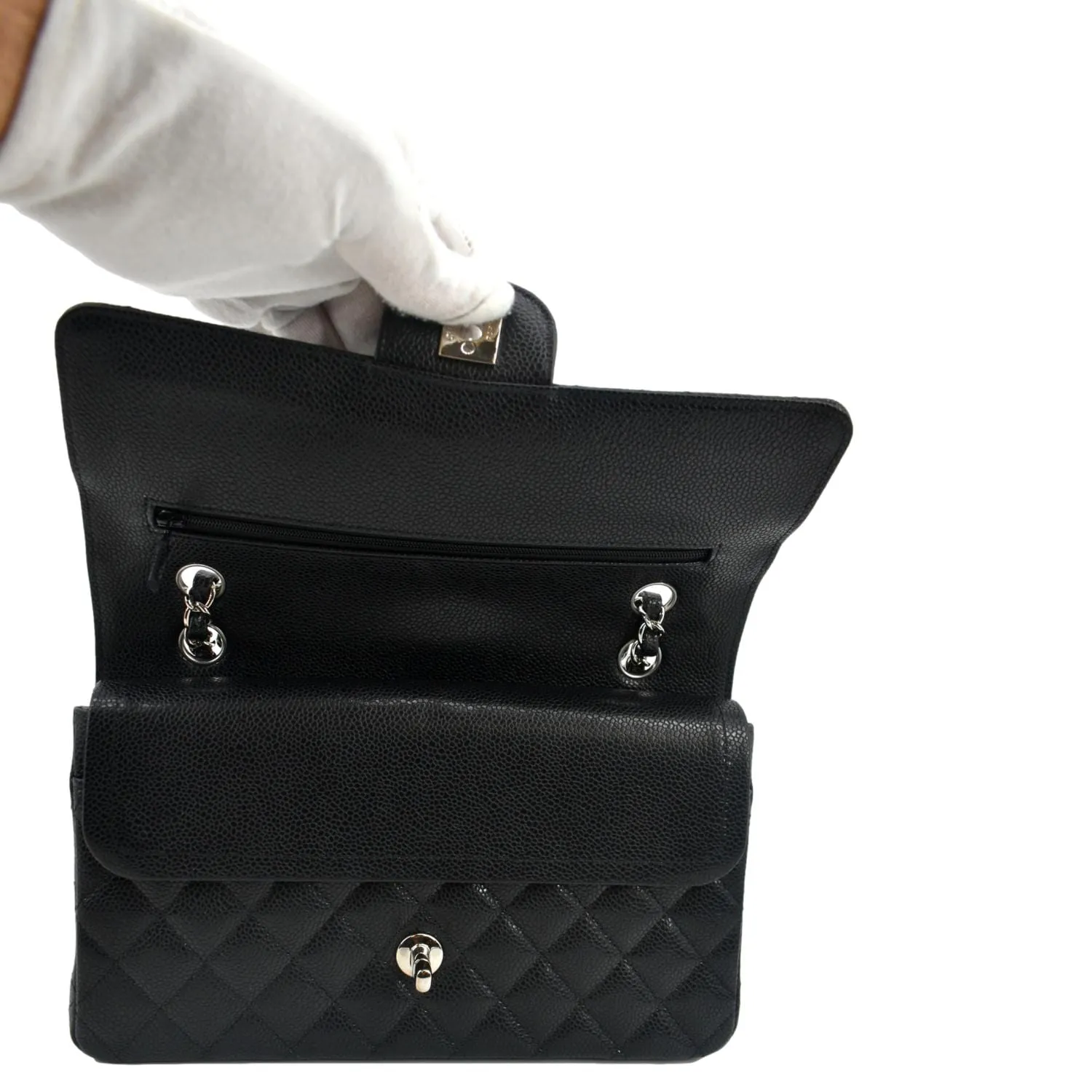 CHANEL Classic Double Flap Medium Leather Shoulder Bag Black