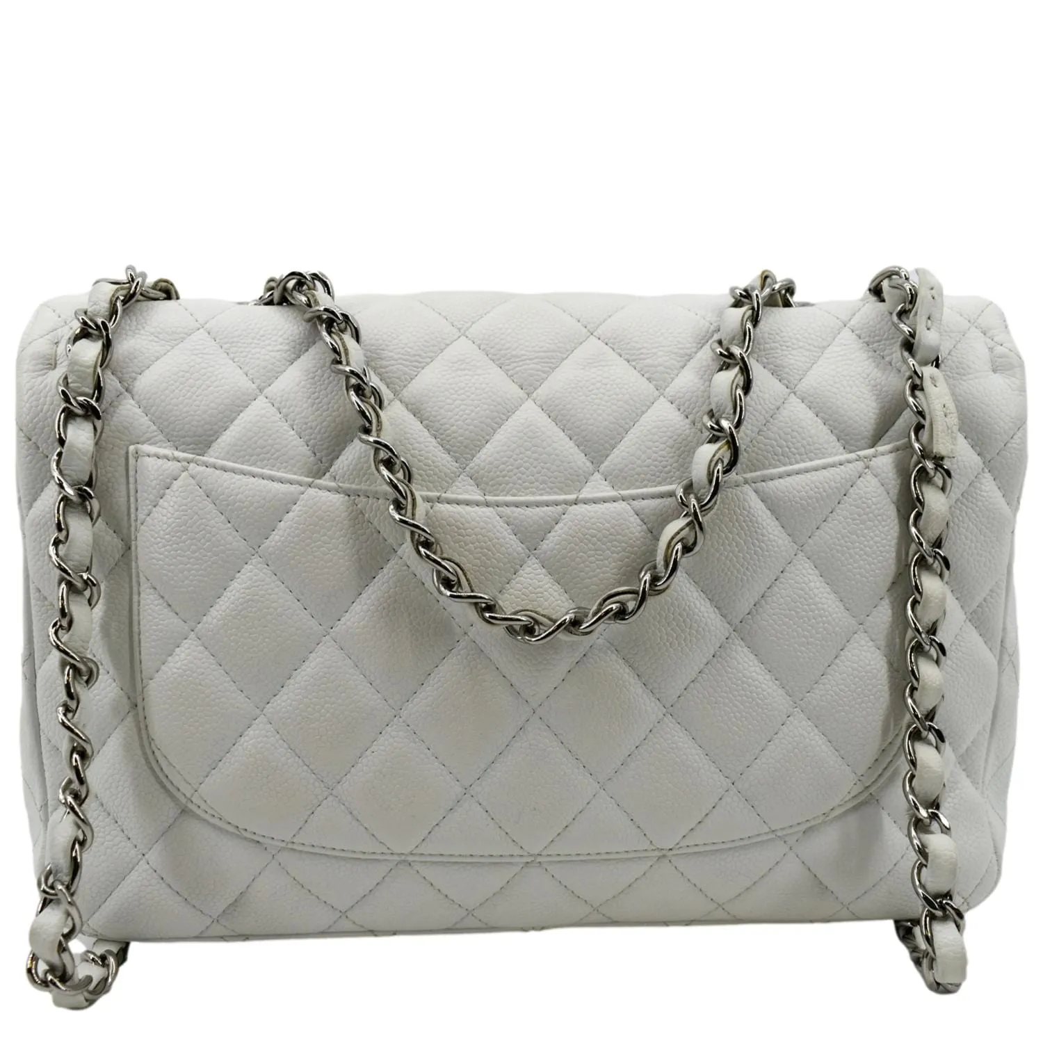 CHANEL Classic Jumbo Flap Caviar Leather Shoulder Bag White - Hot Deals