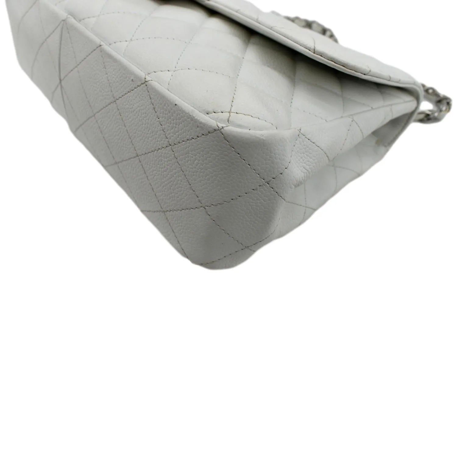 CHANEL Classic Jumbo Flap Caviar Leather Shoulder Bag White - Hot Deals