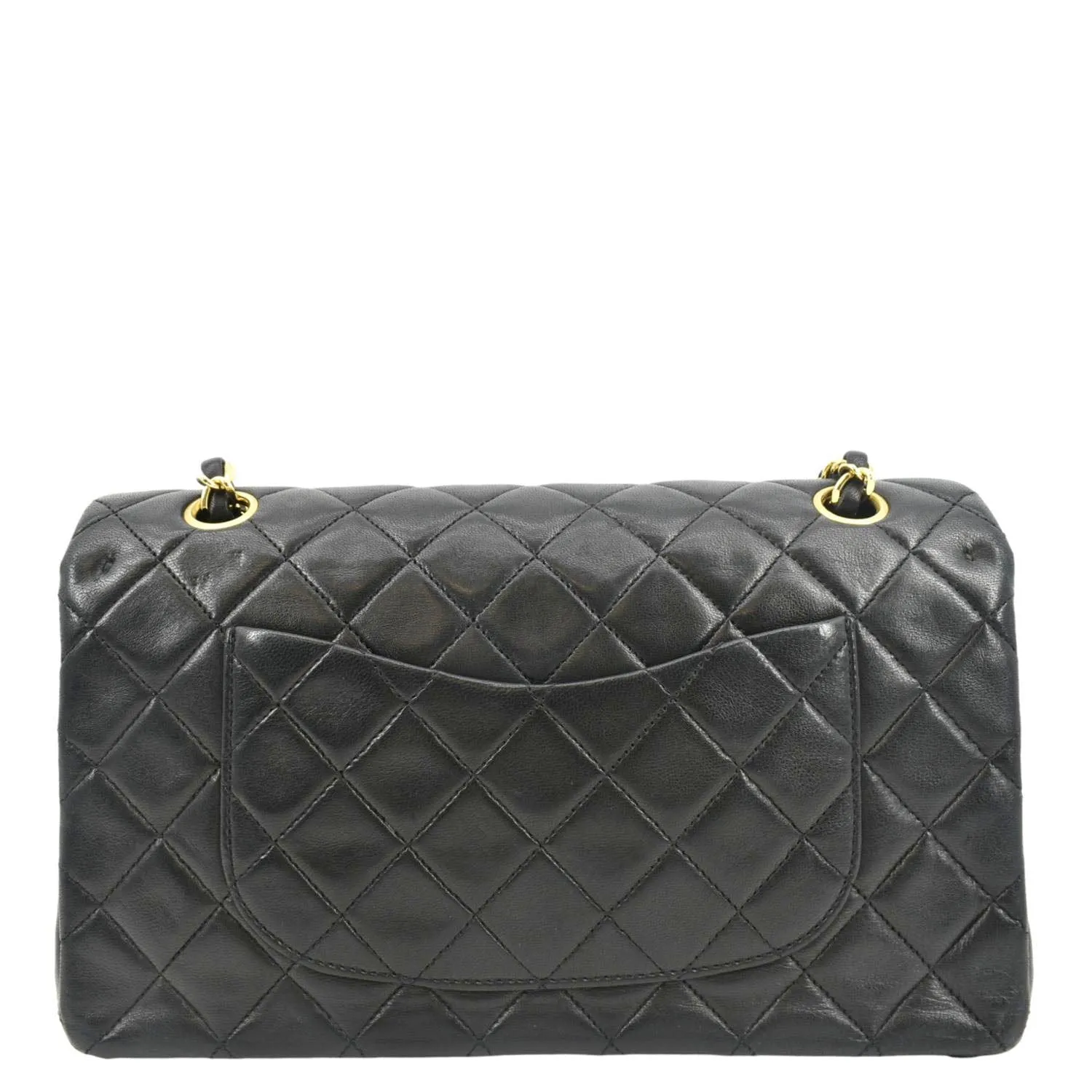 CHANEL Classic Medium Double Flap Leather Shoulder Bag Black