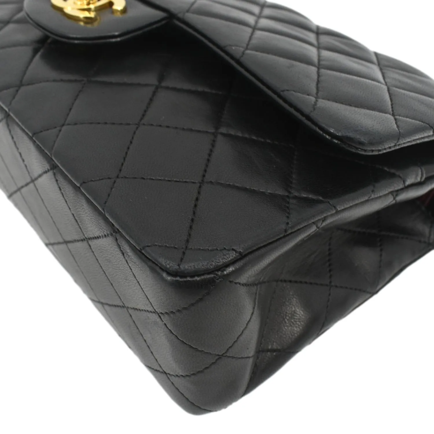 CHANEL Classic Medium Double Flap Leather Shoulder Bag Black