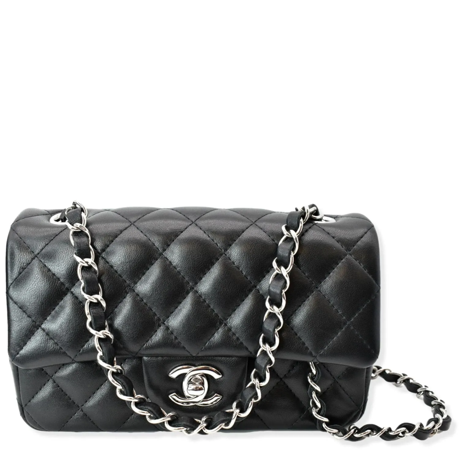 Chanel Classic Rectangle Flap Mini Lambskin Leather Crossbody Bag Black - Hot Deals