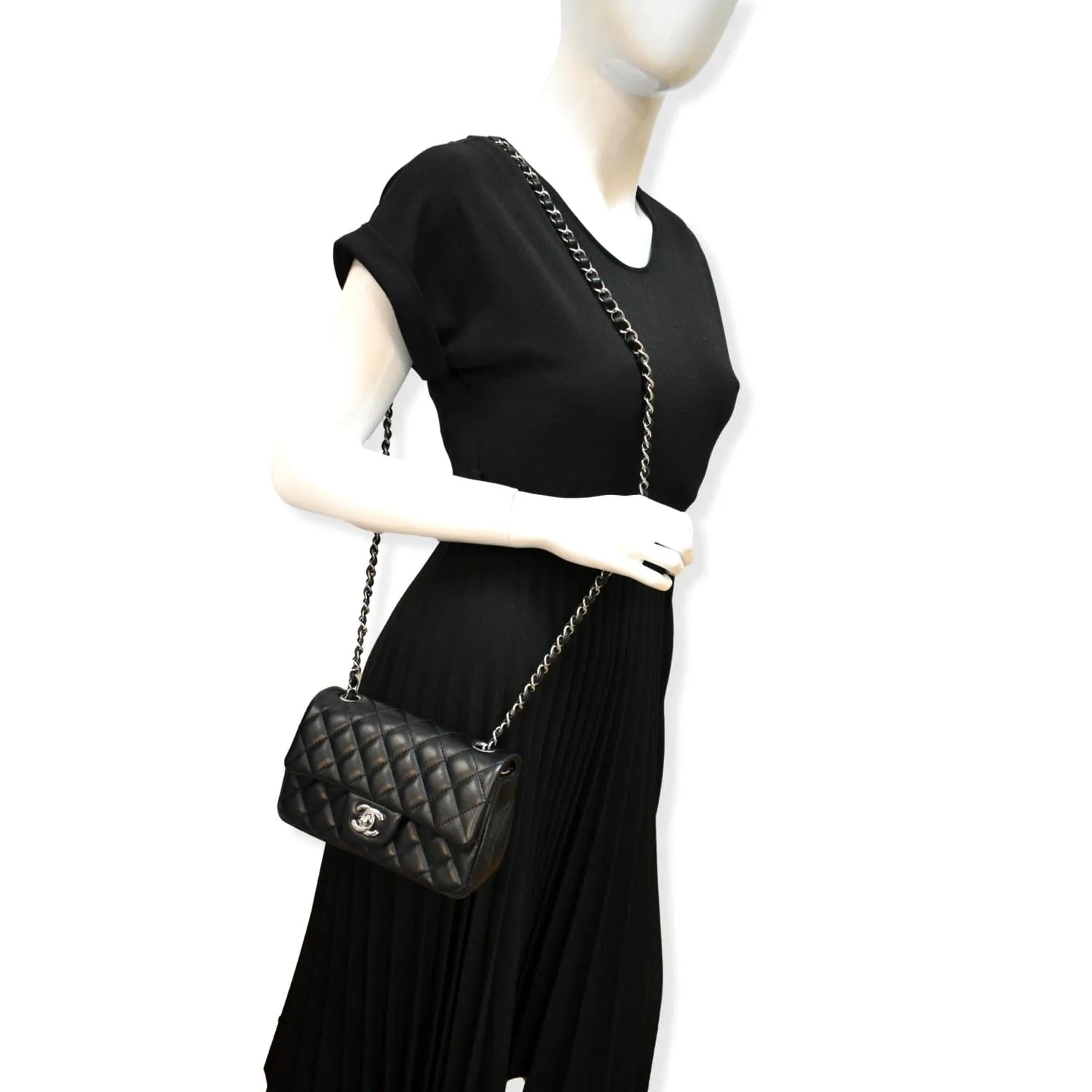 Chanel Classic Rectangle Flap Mini Lambskin Leather Crossbody Bag Black - Hot Deals