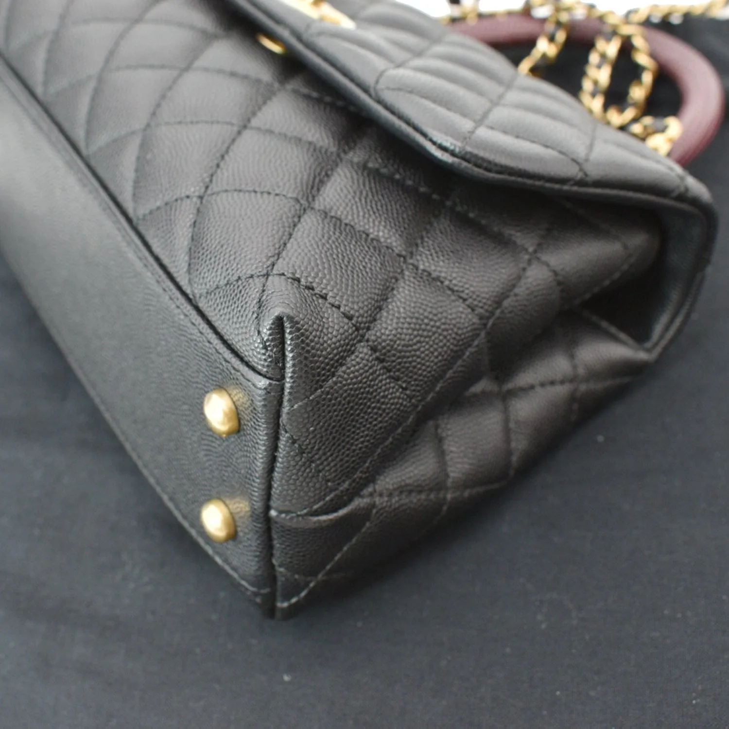 CHANEL Coco Mini Top Lizard Handle Caviar Leather Shoulder Bag Black