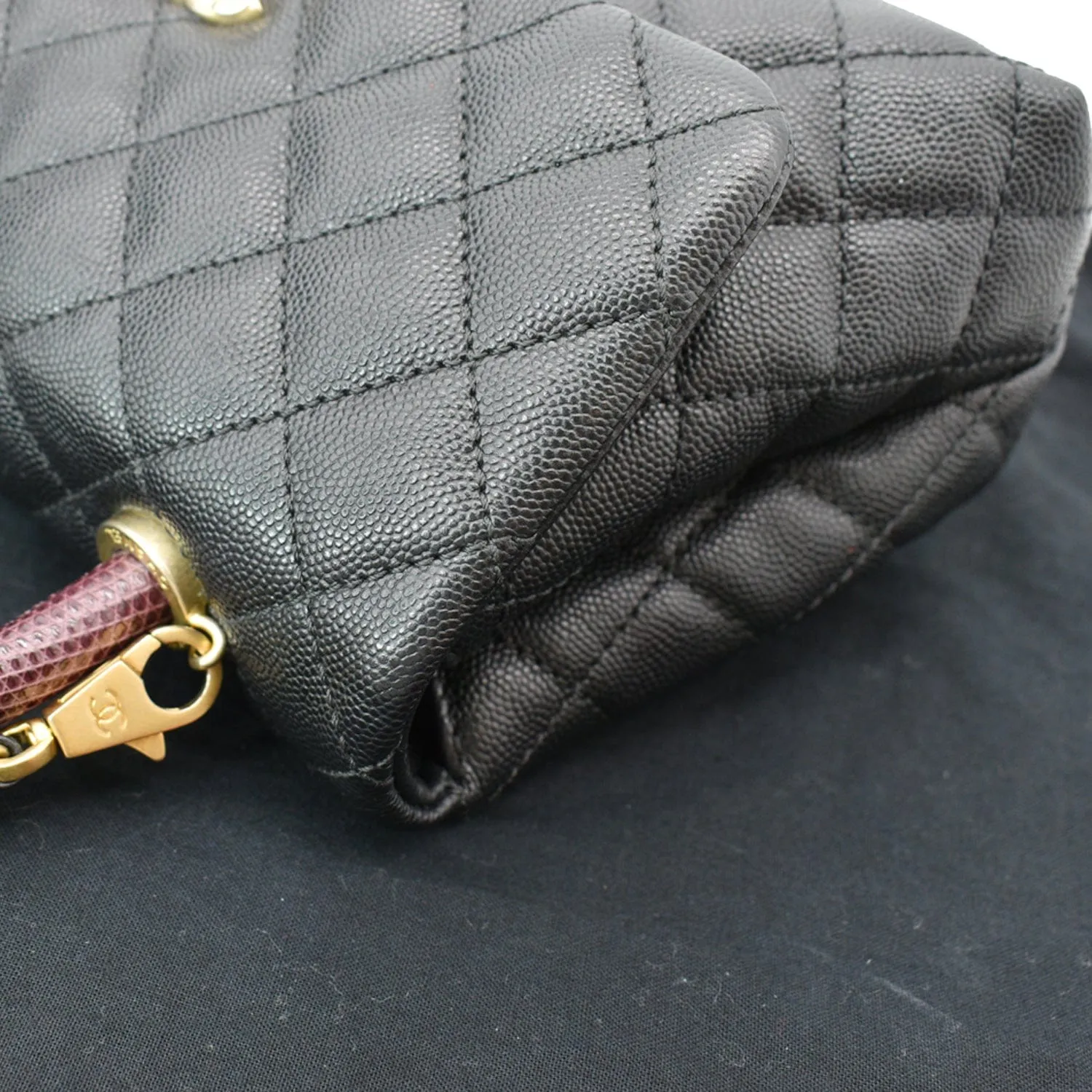 CHANEL Coco Mini Top Lizard Handle Caviar Leather Shoulder Bag Black