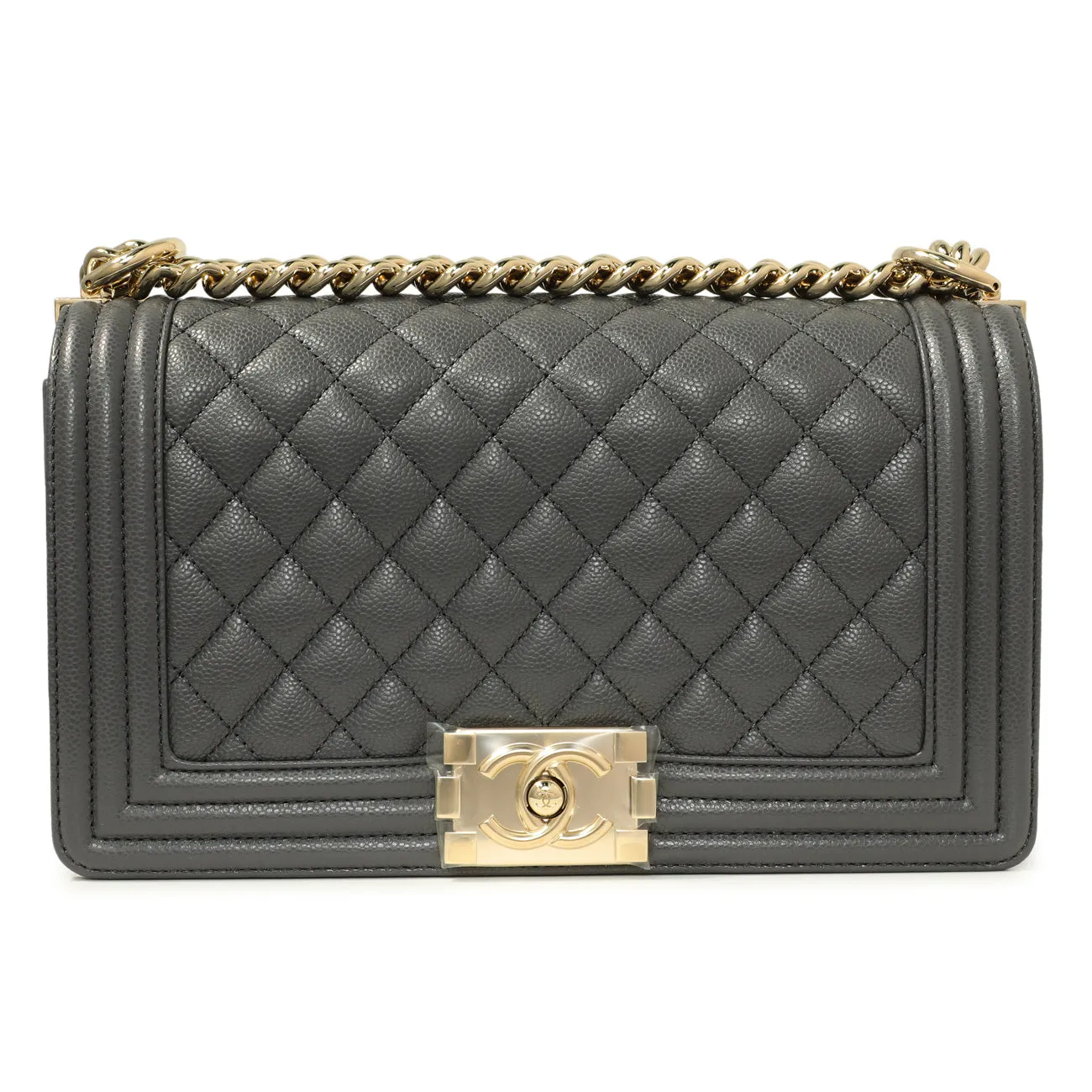 Chanel Dark Grey Quilted Caviar Medium Boy Bag