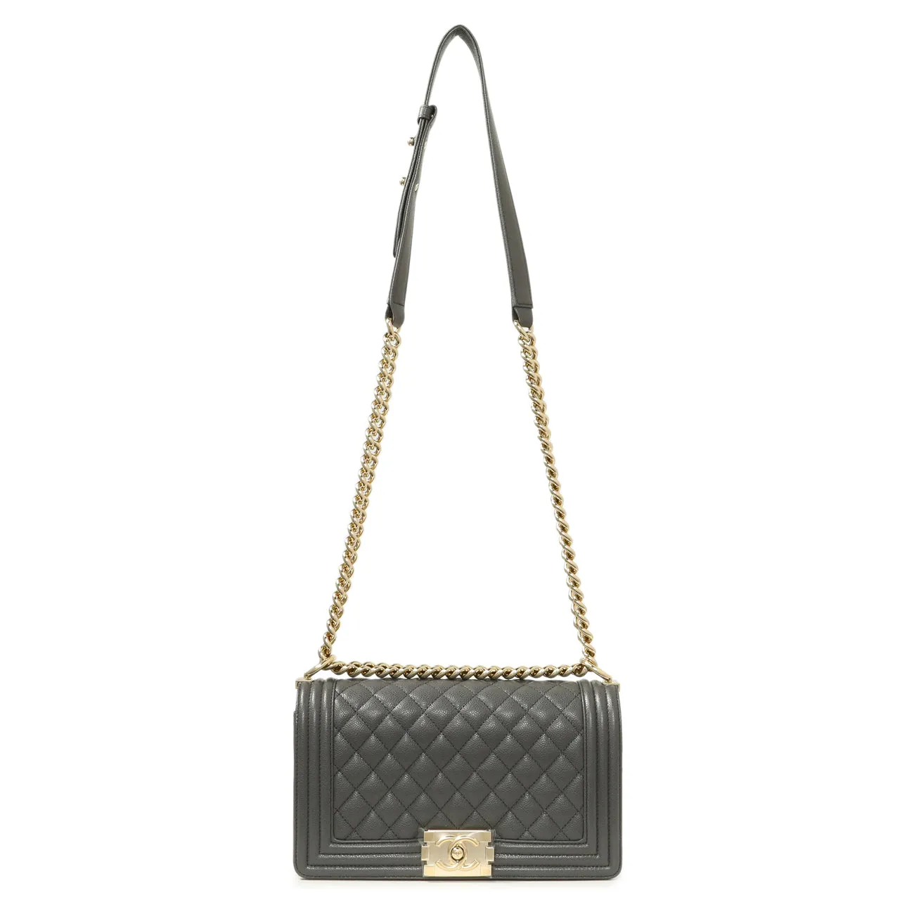 Chanel Dark Grey Quilted Caviar Medium Boy Bag