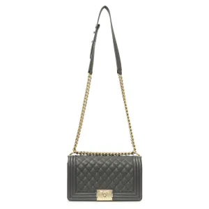 Chanel Dark Grey Quilted Caviar Medium Boy Bag
