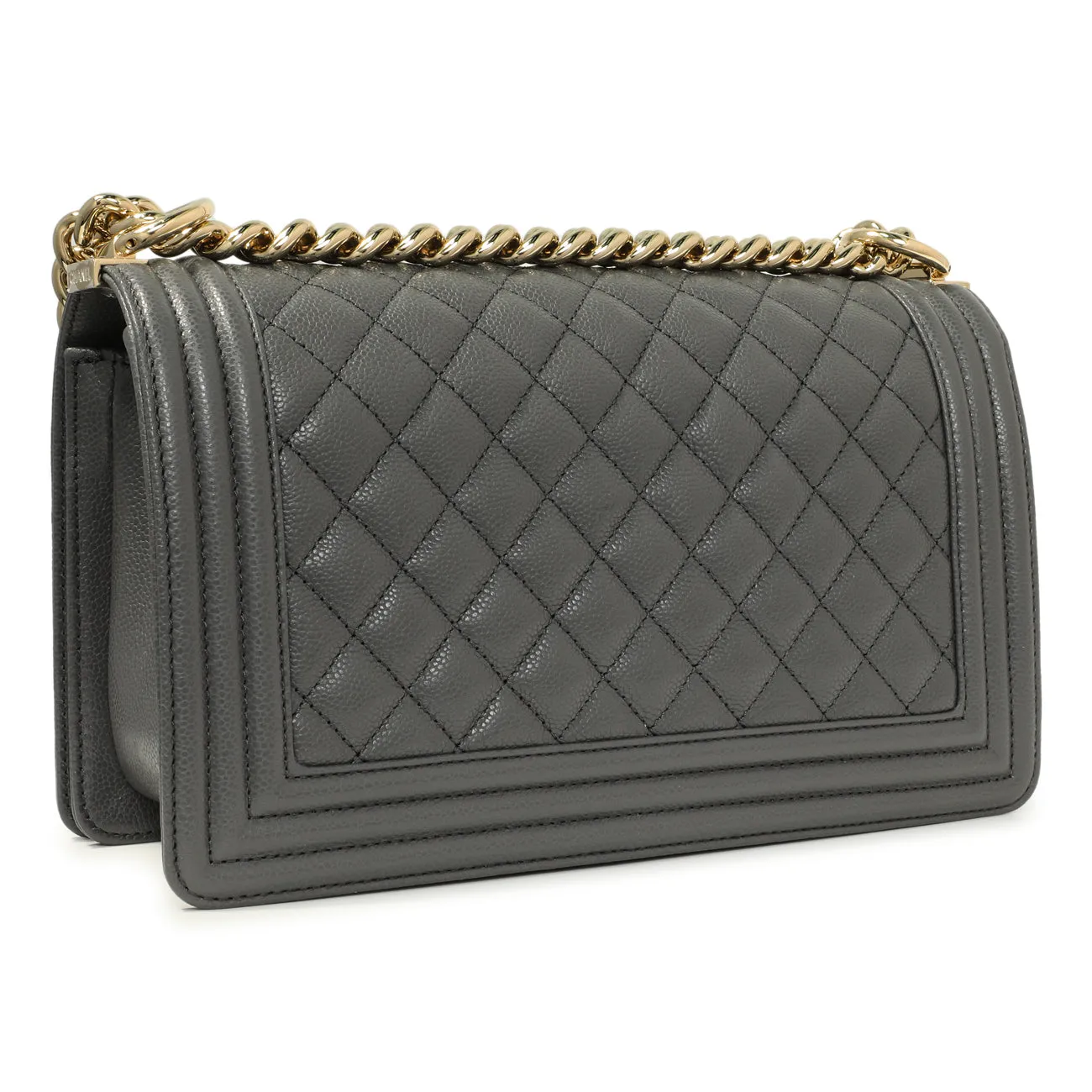 Chanel Dark Grey Quilted Caviar Medium Boy Bag