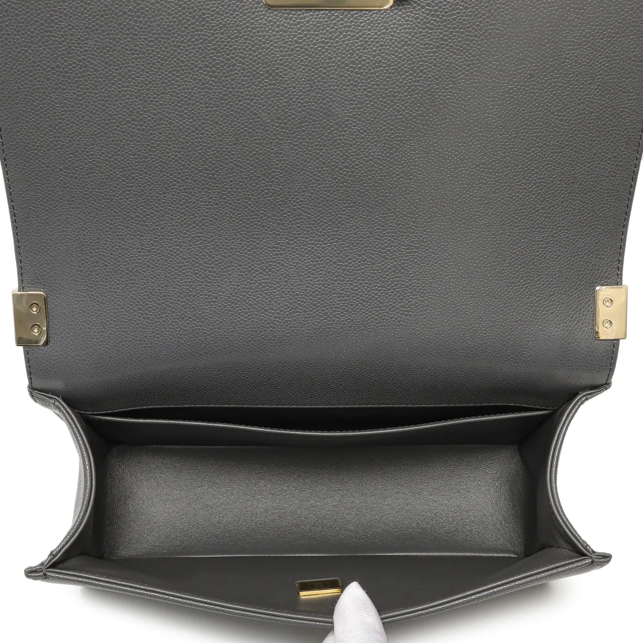 Chanel Dark Grey Quilted Caviar Medium Boy Bag