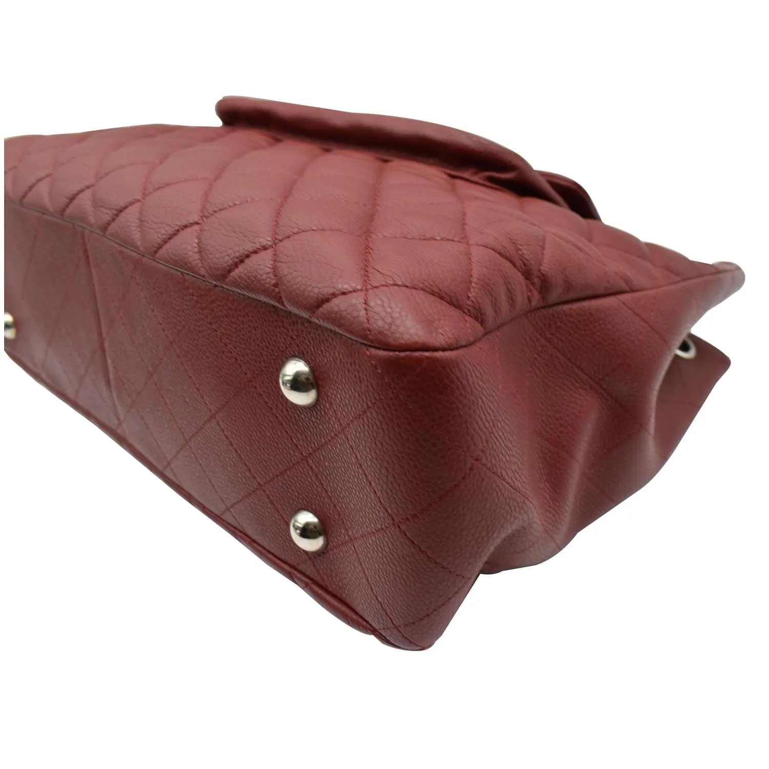 CHANEL Front Flap Pocket Quilted Caviar Leather Tote Shoulder Bag Red- 20% OFF