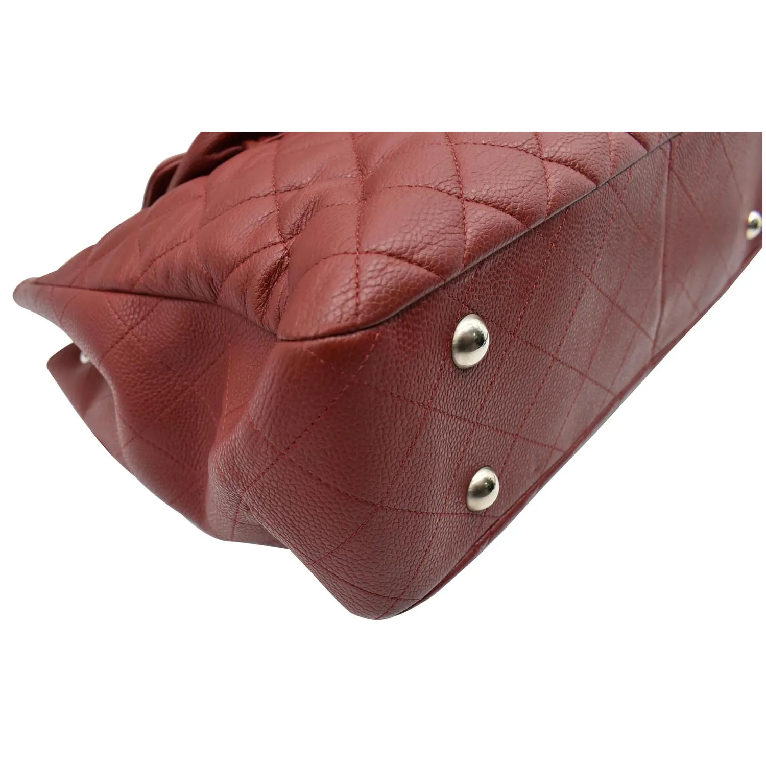 CHANEL Front Flap Pocket Quilted Caviar Leather Tote Shoulder Bag Red- 20% OFF