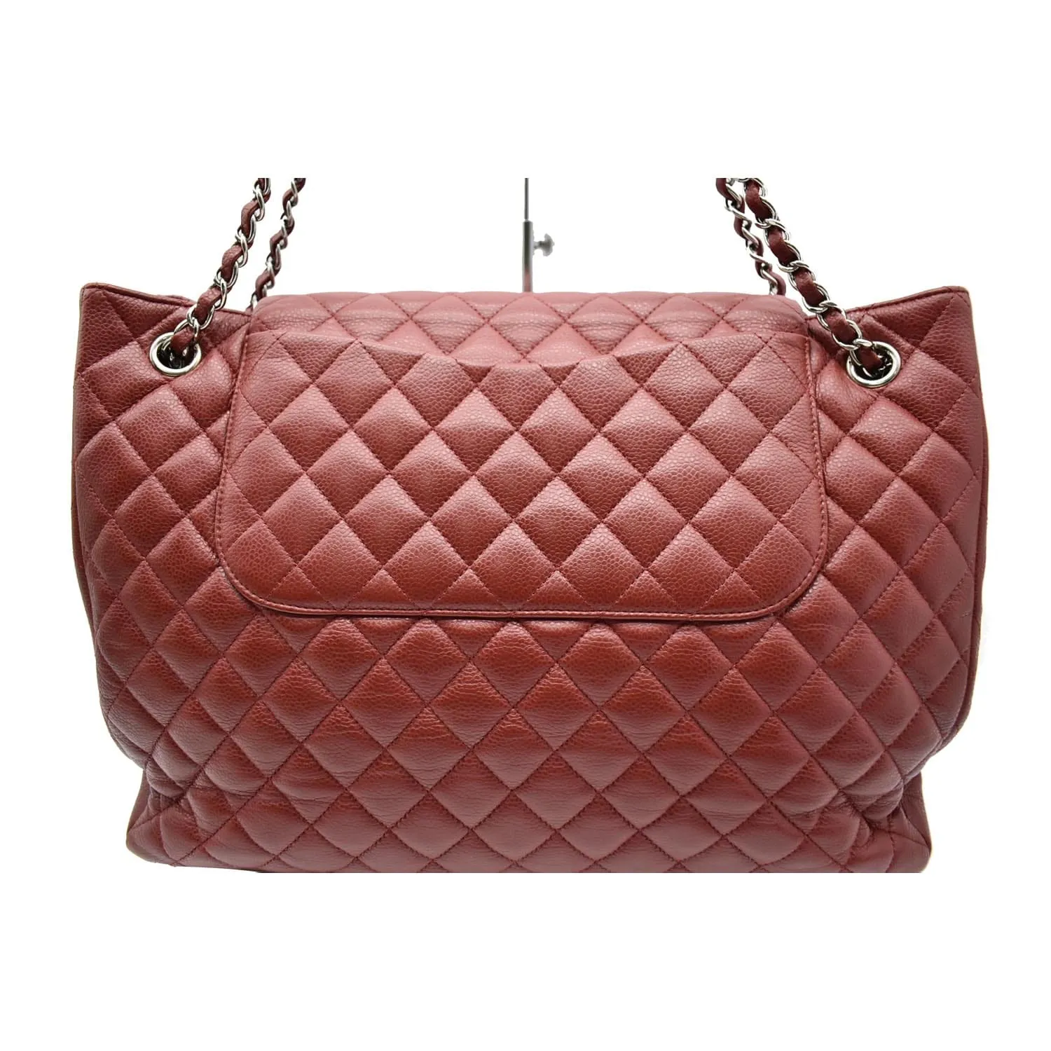 CHANEL Front Flap Pocket Quilted Caviar Leather Tote Shoulder Bag Red- 20% OFF