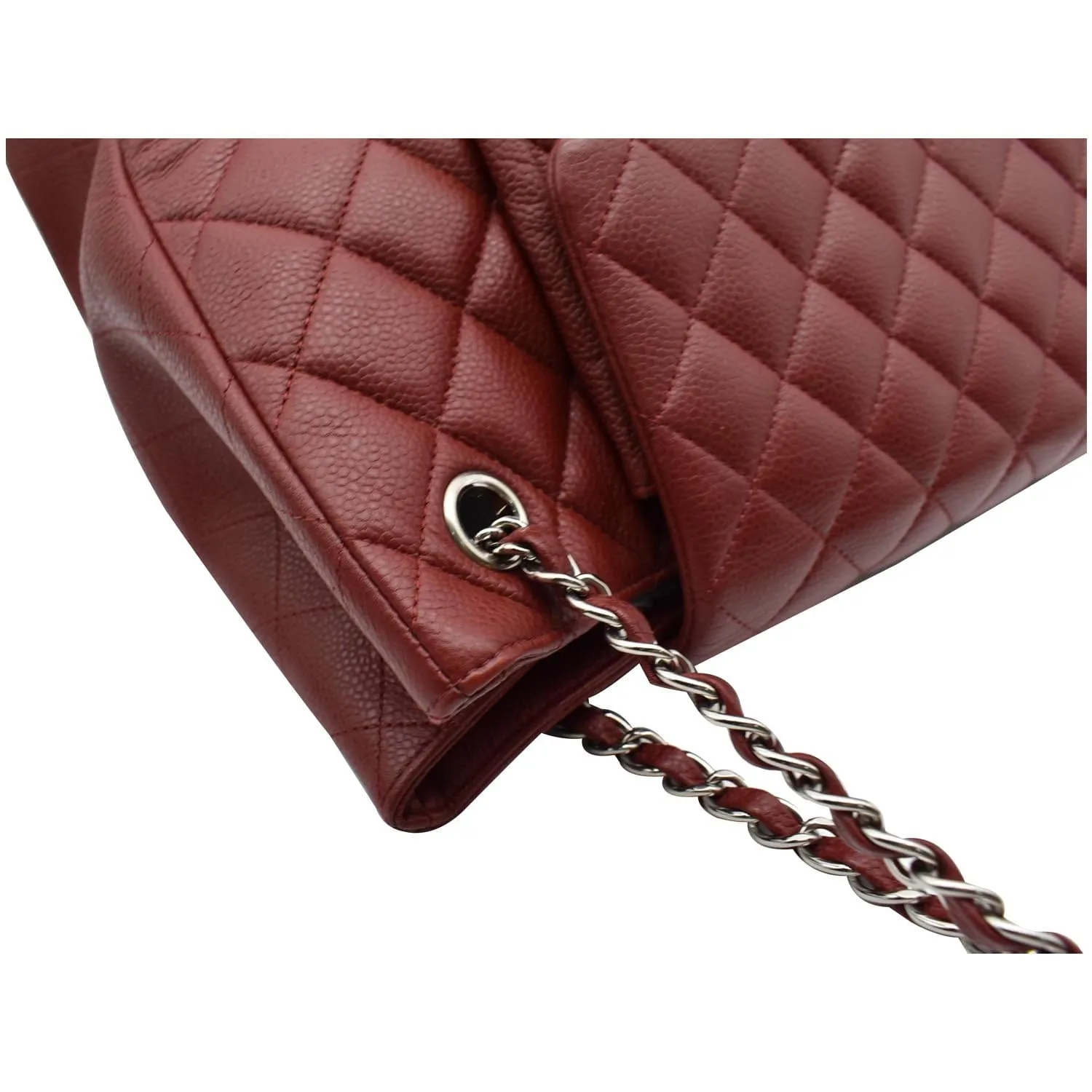 CHANEL Front Flap Pocket Quilted Caviar Leather Tote Shoulder Bag Red- 20% OFF