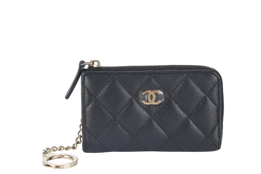 CHANEL L SHAPE ZIPPY CARD HOLDER (2836xxxx) BLACK CAVIAR LGHW NO CARD WITH BOX