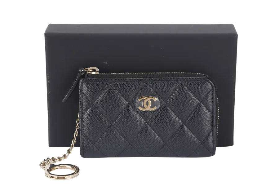 CHANEL L SHAPE ZIPPY CARD HOLDER (2836xxxx) BLACK CAVIAR LGHW NO CARD WITH BOX