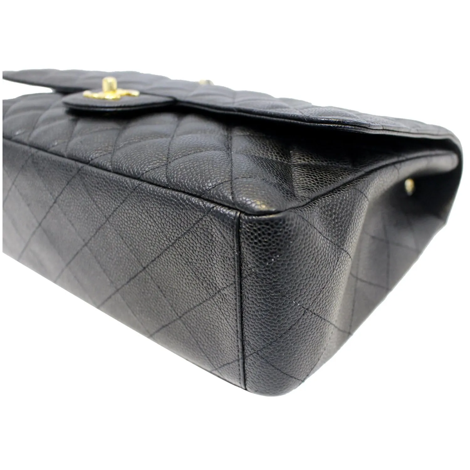CHANEL Maxi Jumbo Classic Flap Caviar Leather Shoulder Bag Black