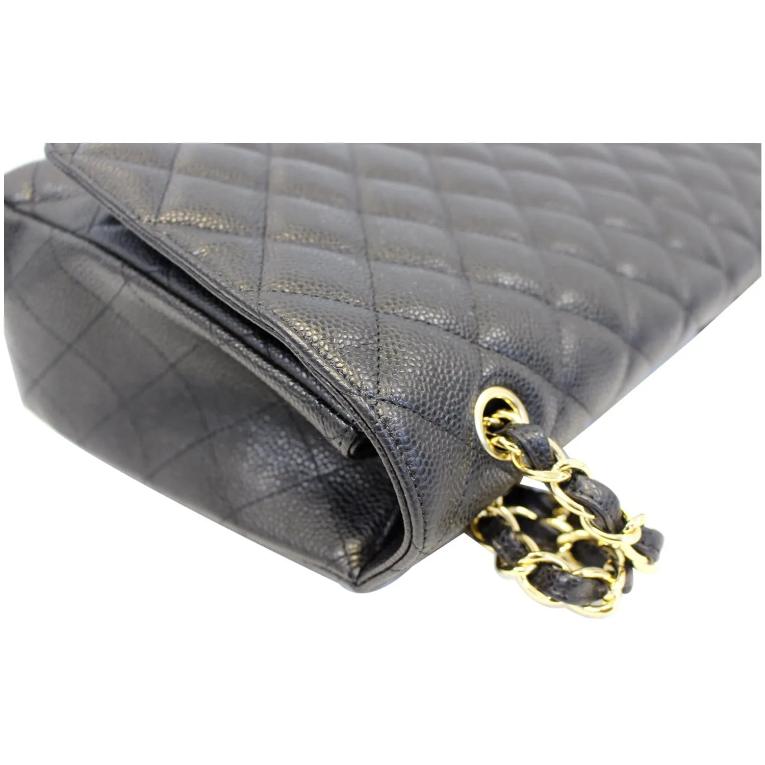 CHANEL Maxi Jumbo Classic Flap Caviar Leather Shoulder Bag Black