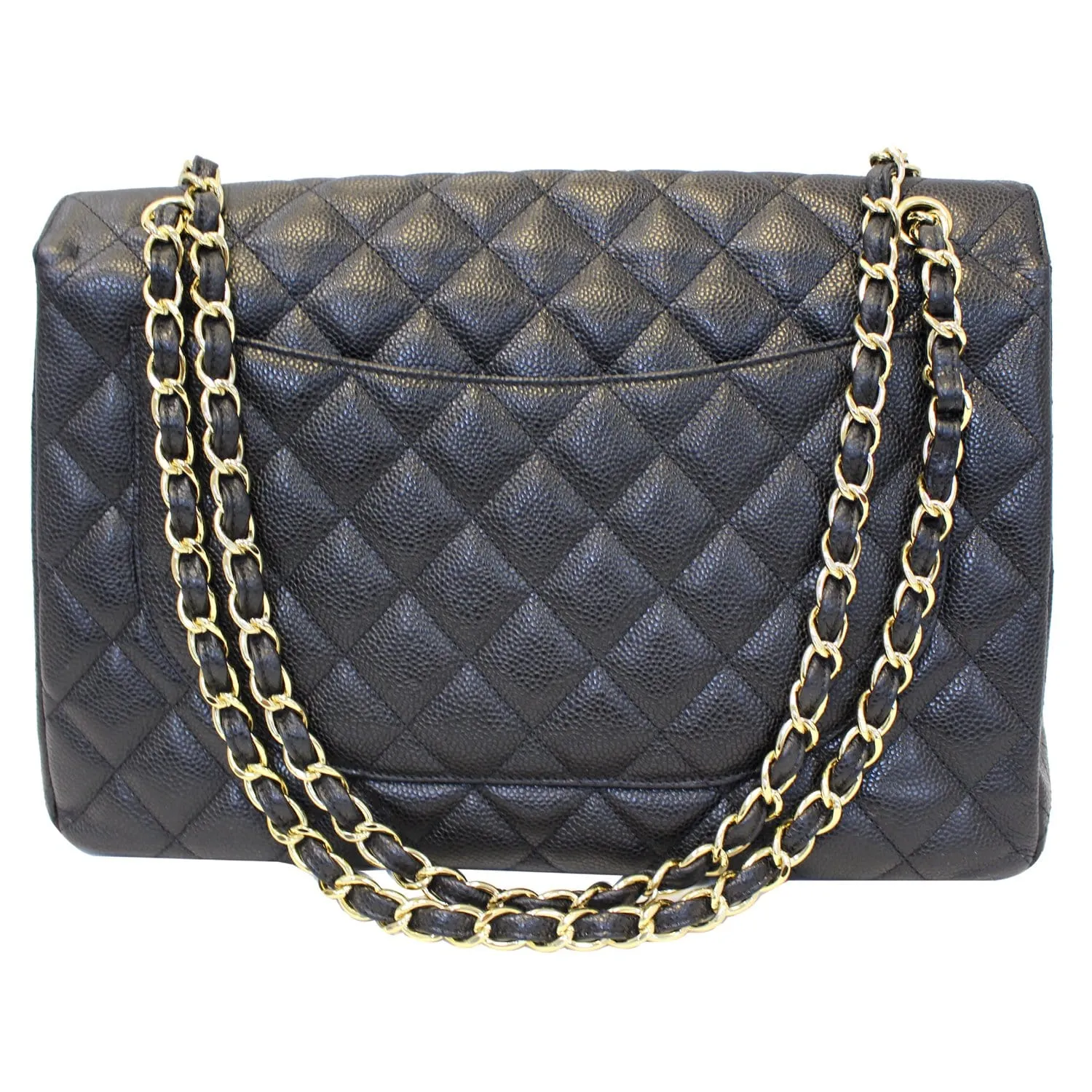 CHANEL Maxi Jumbo Classic Flap Caviar Leather Shoulder Bag Black