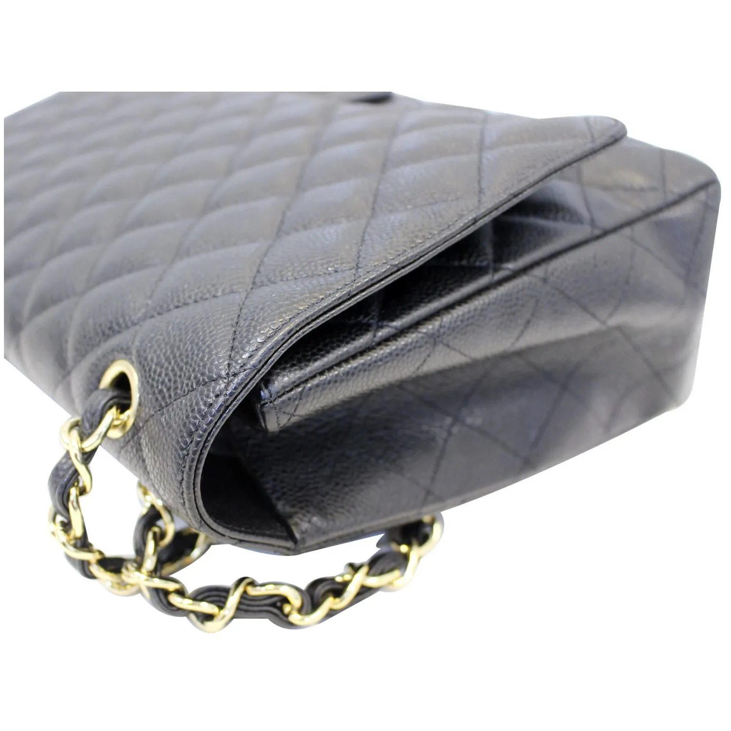 CHANEL Maxi Jumbo Classic Flap Caviar Leather Shoulder Bag Black