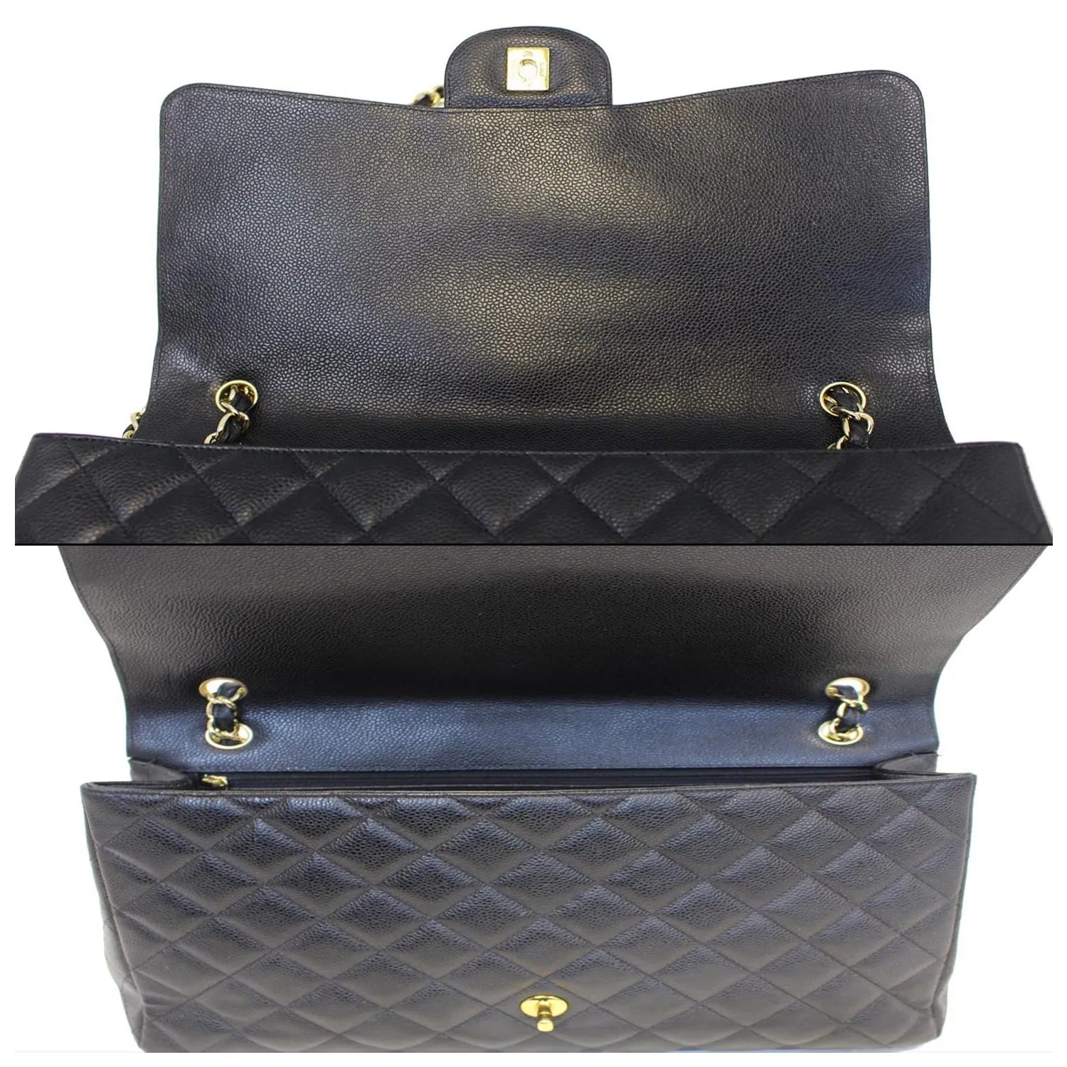CHANEL Maxi Jumbo Classic Flap Caviar Leather Shoulder Bag Black