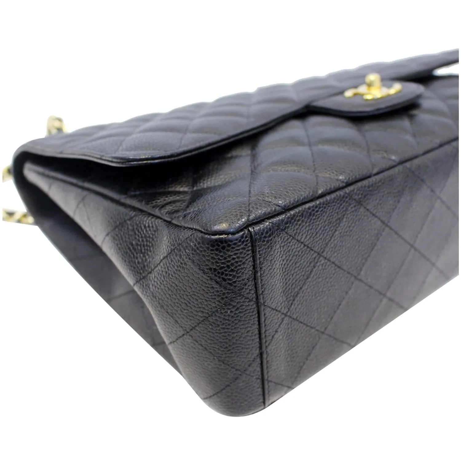 CHANEL Maxi Jumbo Classic Flap Caviar Leather Shoulder Bag Black