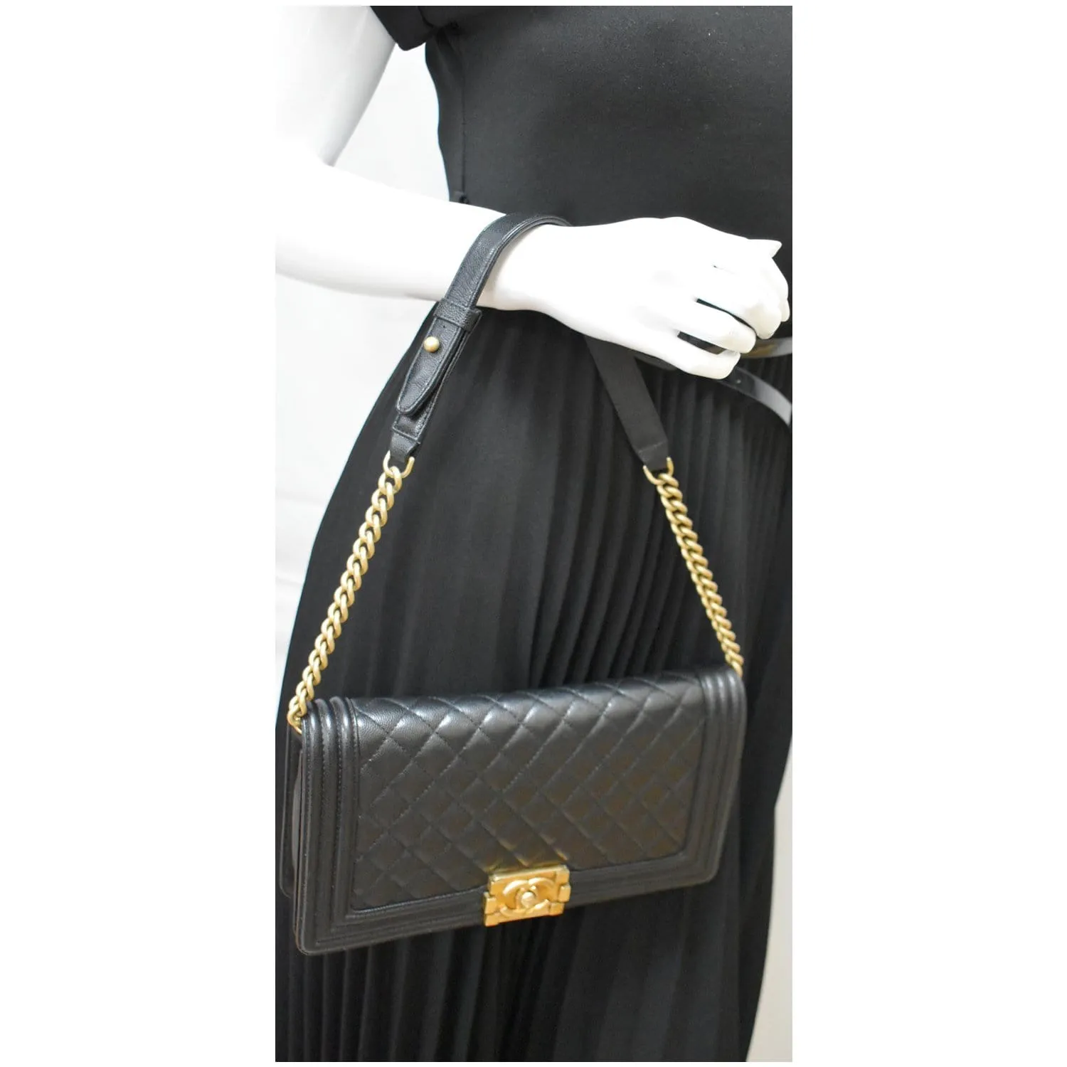 CHANEL Medium Boy Flap Caviar Leather Shoulder Bag Black