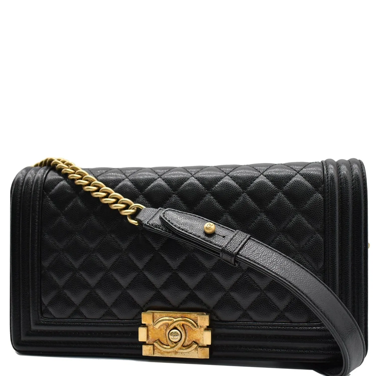 CHANEL Medium Boy Flap Caviar Leather Shoulder Bag Black